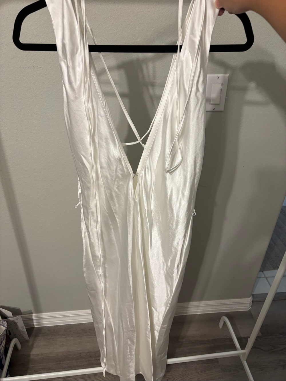 MESHKI Elouise Tie Around Satin MIDI dress- Ivory